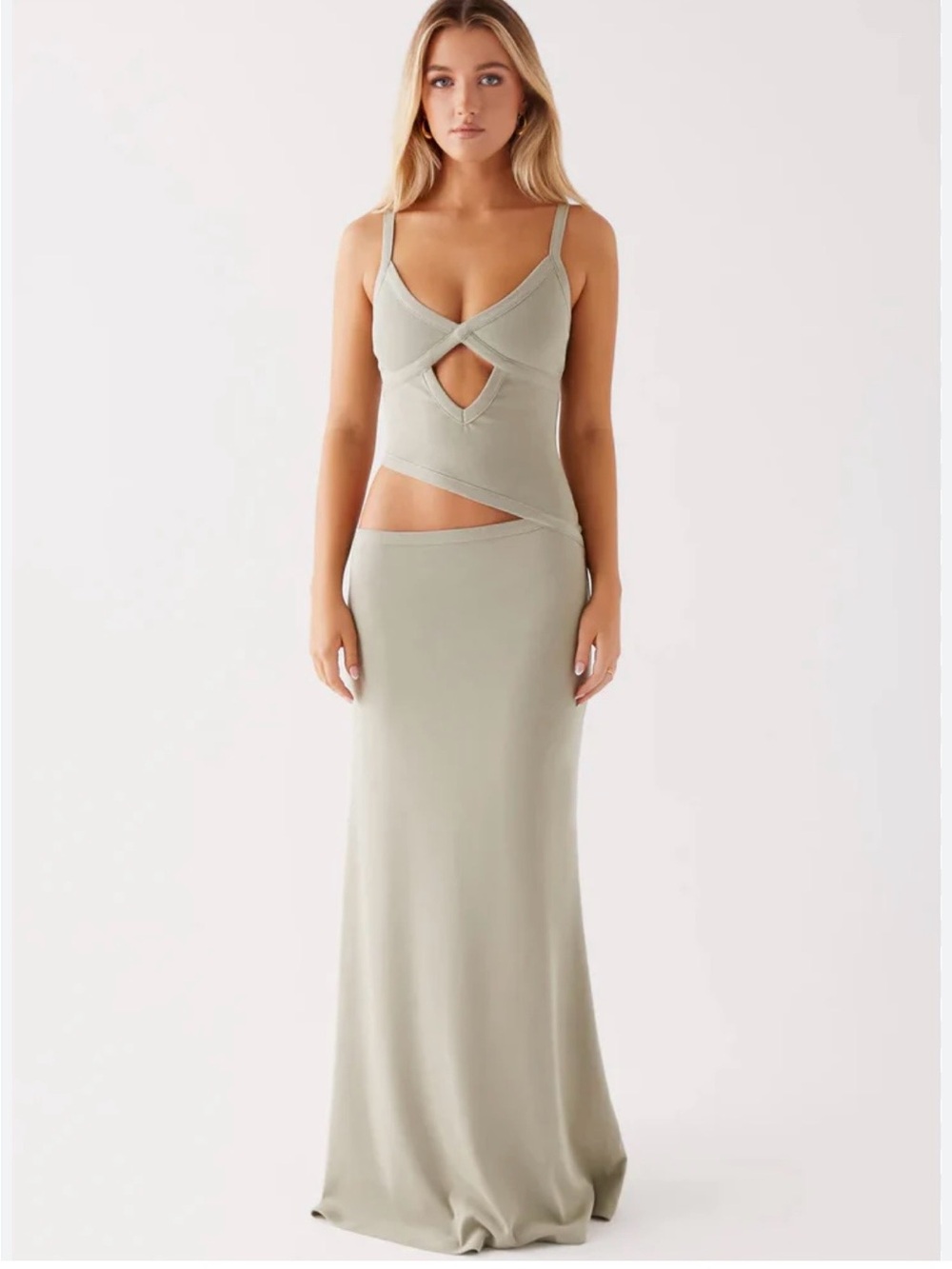 Peppermayo Jocelyn dress Sage Cutout Twist Maxi Dress size 6